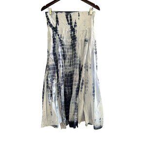 Now & Then Blue Tie Dye Fold Over 100% Cotton Maxi Skirt Size Large Festival